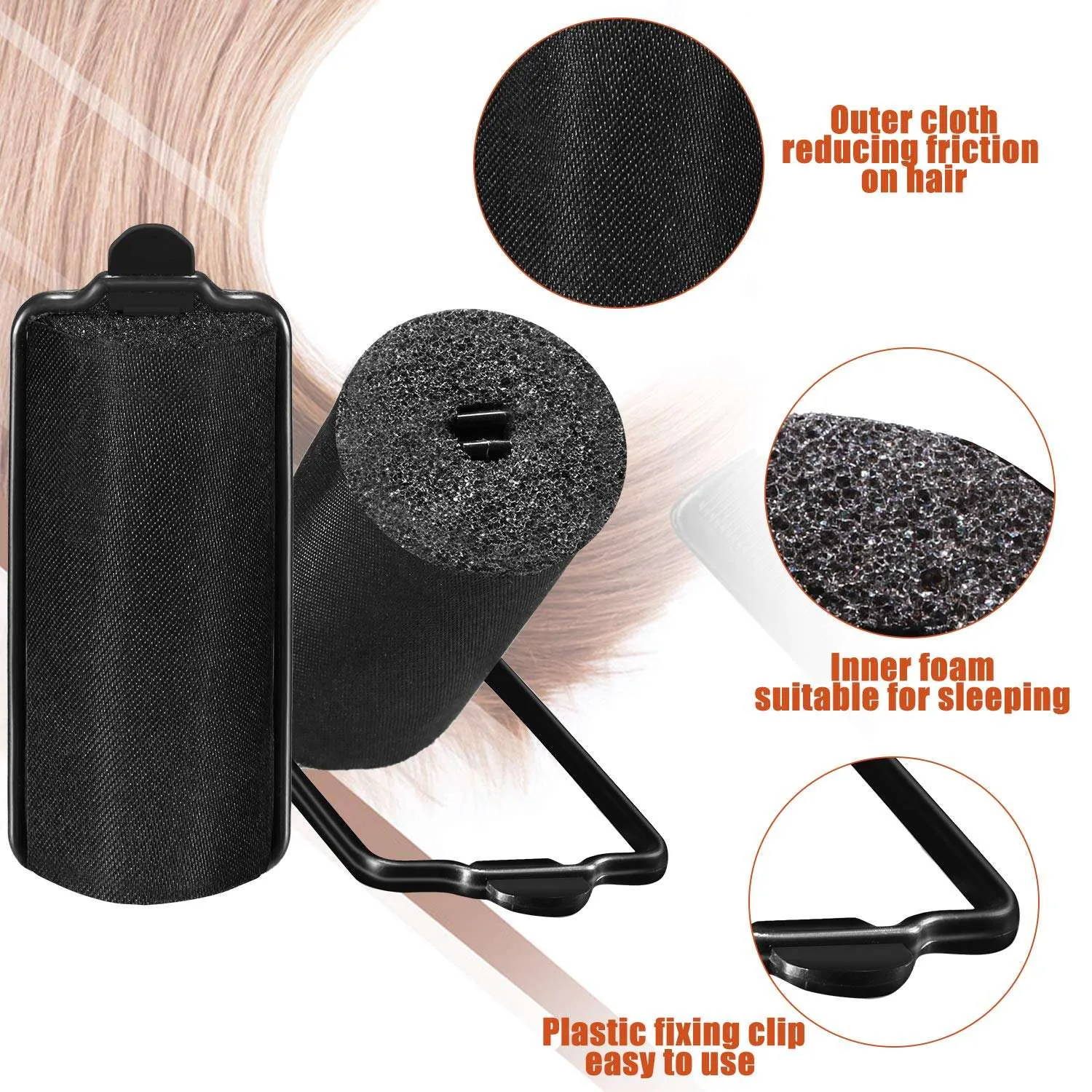 40 Pieces Sponge Hair Rollers Set (Black, Multi-Size)