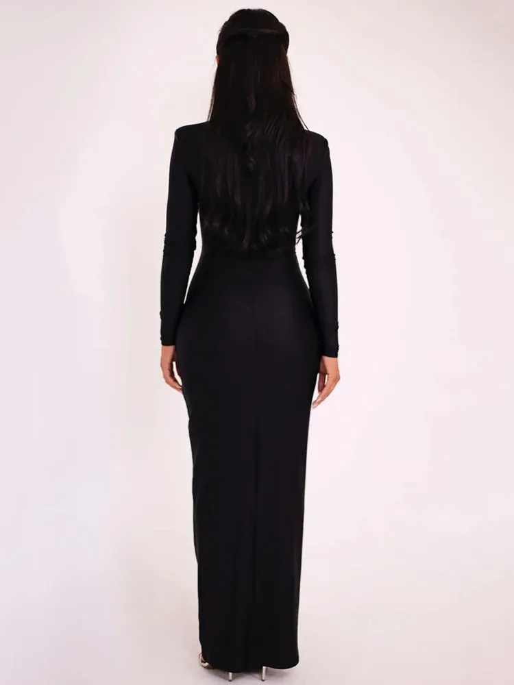 A&A Elegant Hollow Cut Out Long Sleeve Maxi Dress