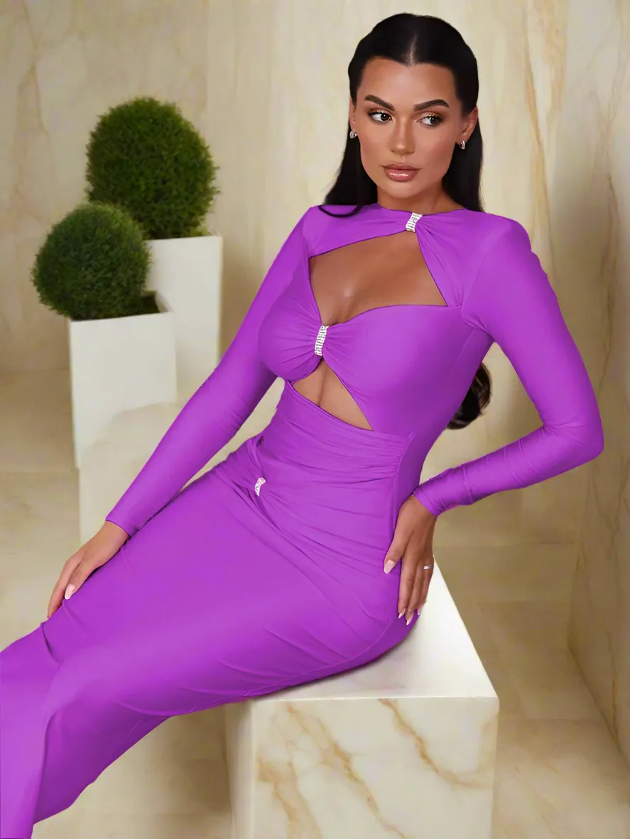 A&A Elegant Hollow Cut Out Long Sleeve Maxi Dress