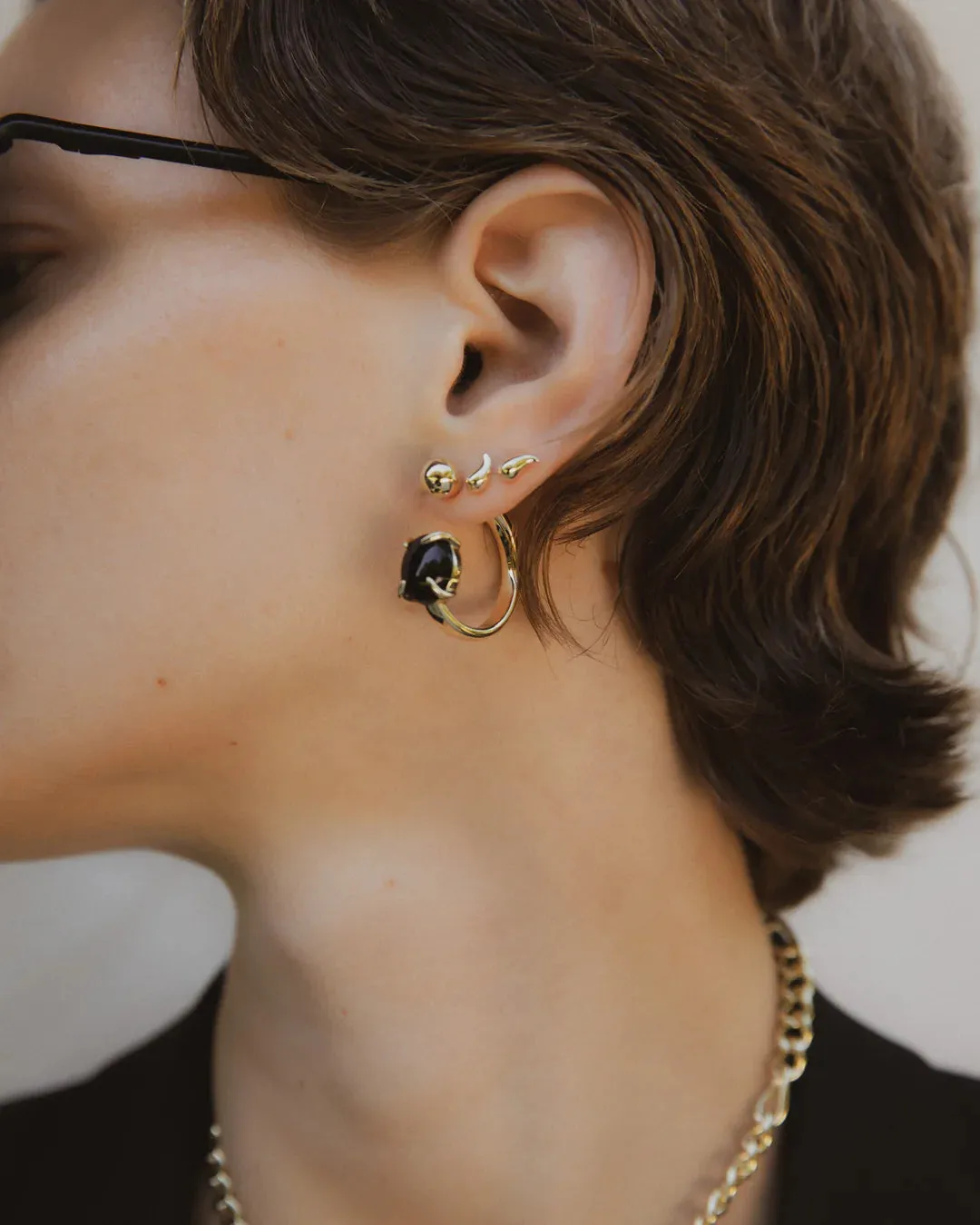 Accord Punk Earrings - Brass   18k Gold   Onyx