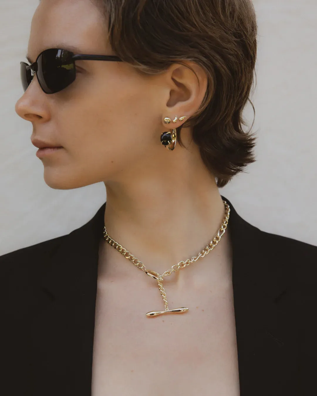 Accord Punk Earrings - Brass   18k Gold   Onyx