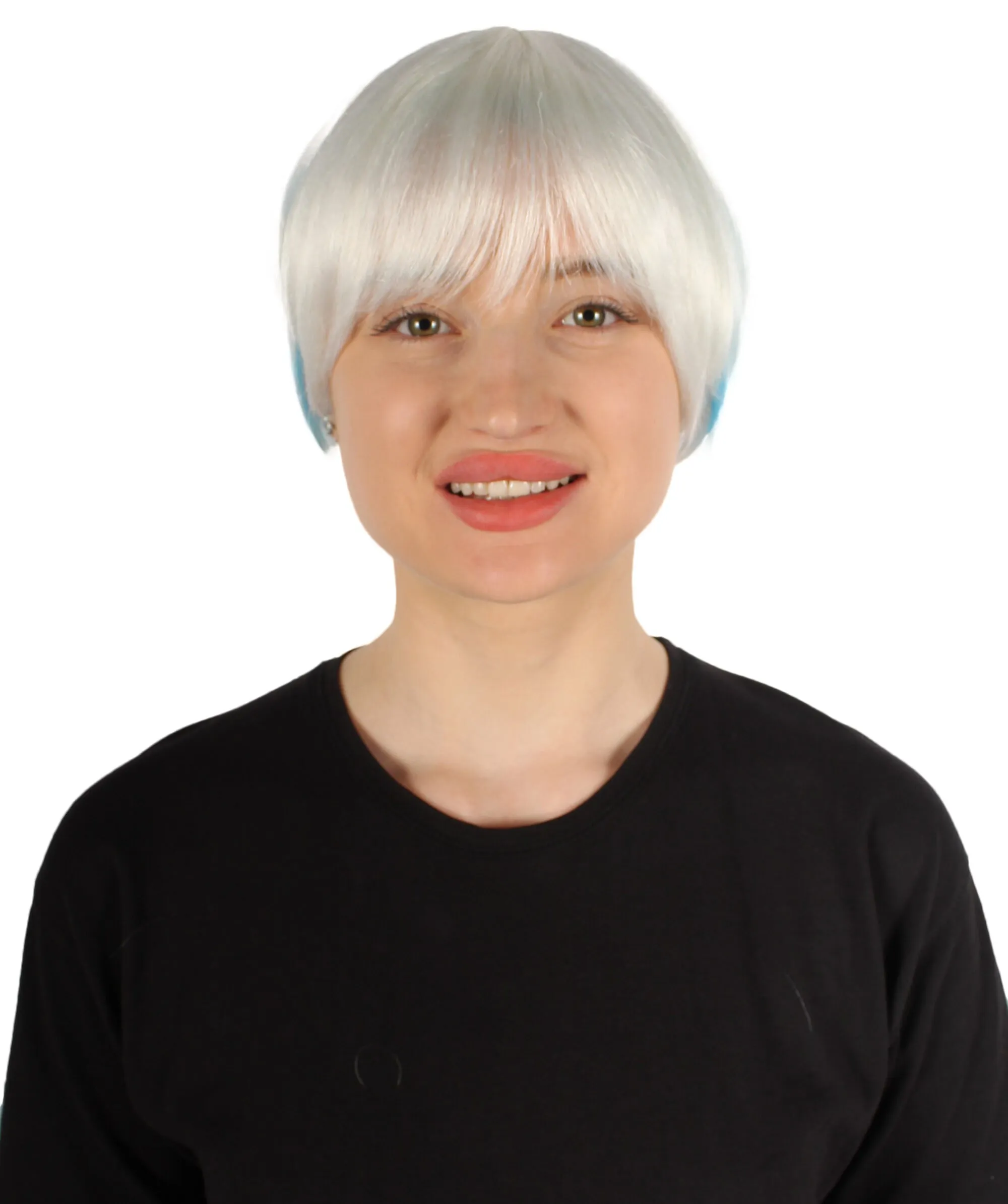 Adult Unisex Cream White Bixie Wig with Light Blue Streak, Perfect for Halloween, Flame-retardant Synthetic Fiber