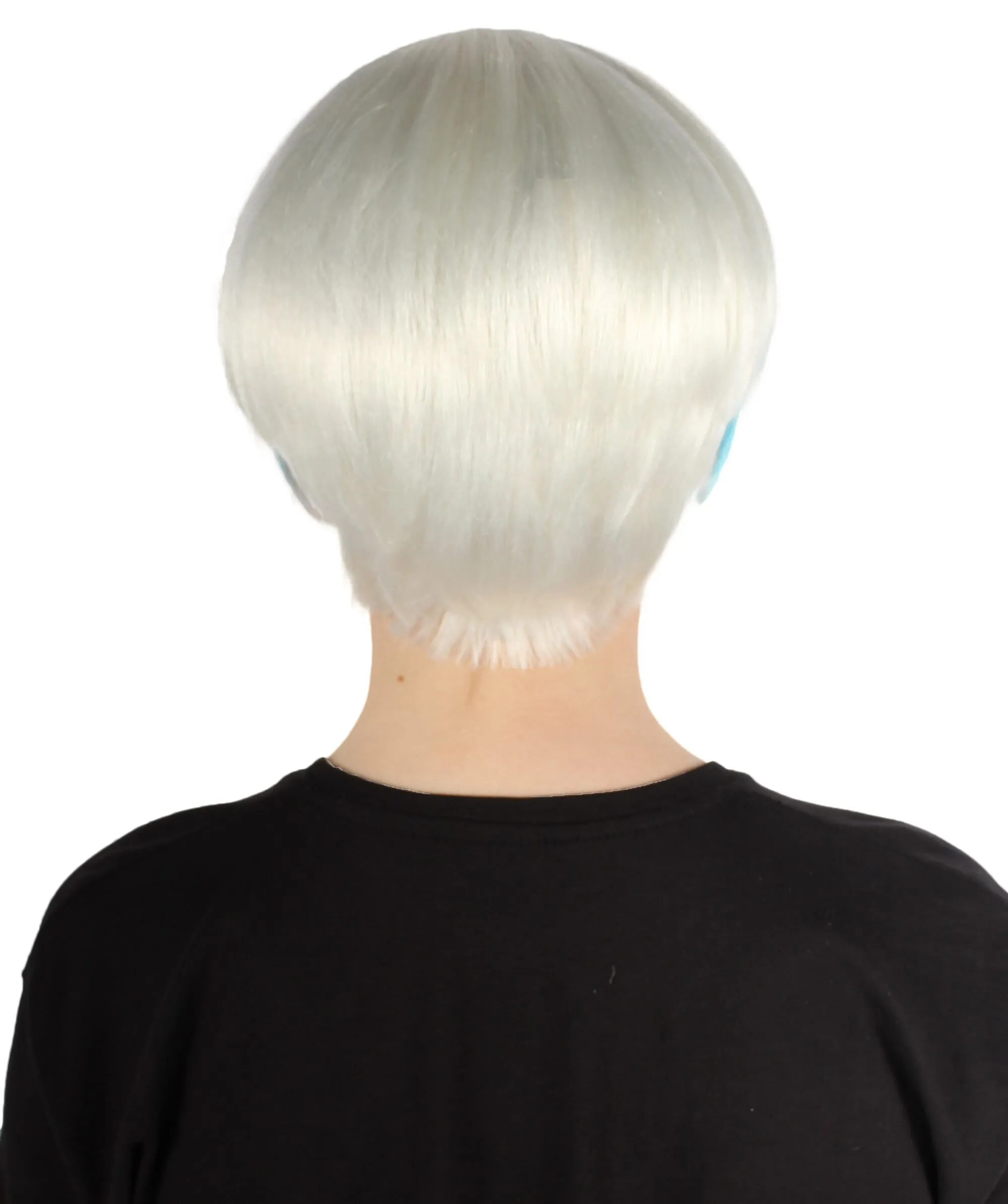 Adult Unisex Cream White Bixie Wig with Light Blue Streak, Perfect for Halloween, Flame-retardant Synthetic Fiber