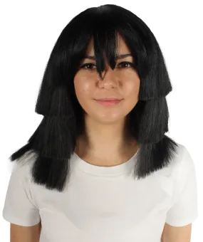 Adult Unisex Multi-layered Straight Black Wig with Bangs, Perfect for Halloween, Flame-retardant Synthetic Fiber