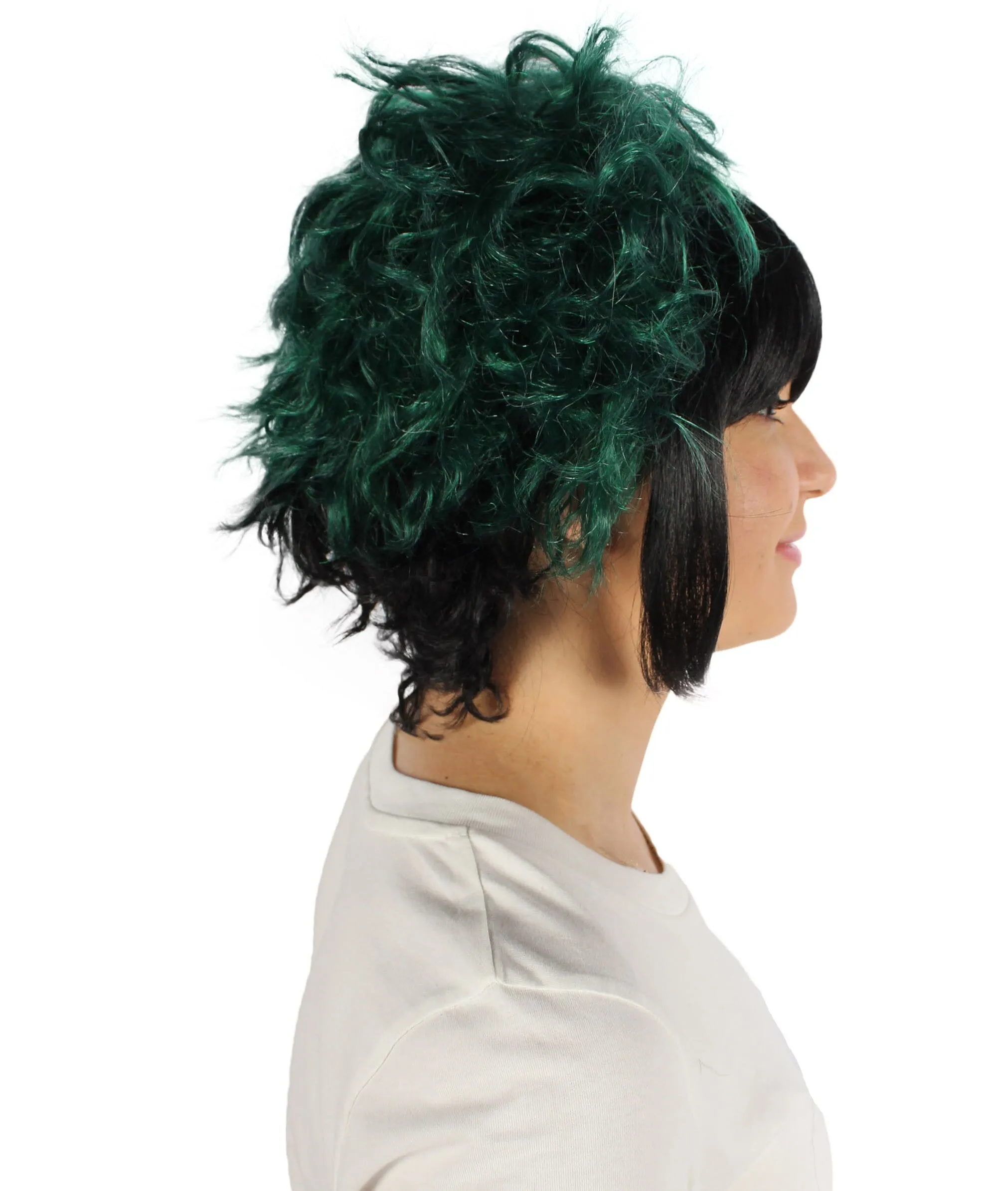 Adult Unisex Shaggy-layered Black & Green Choppy-Styled Wig, Perfect for Halloween, Flame-retardant Synthetic Fiber