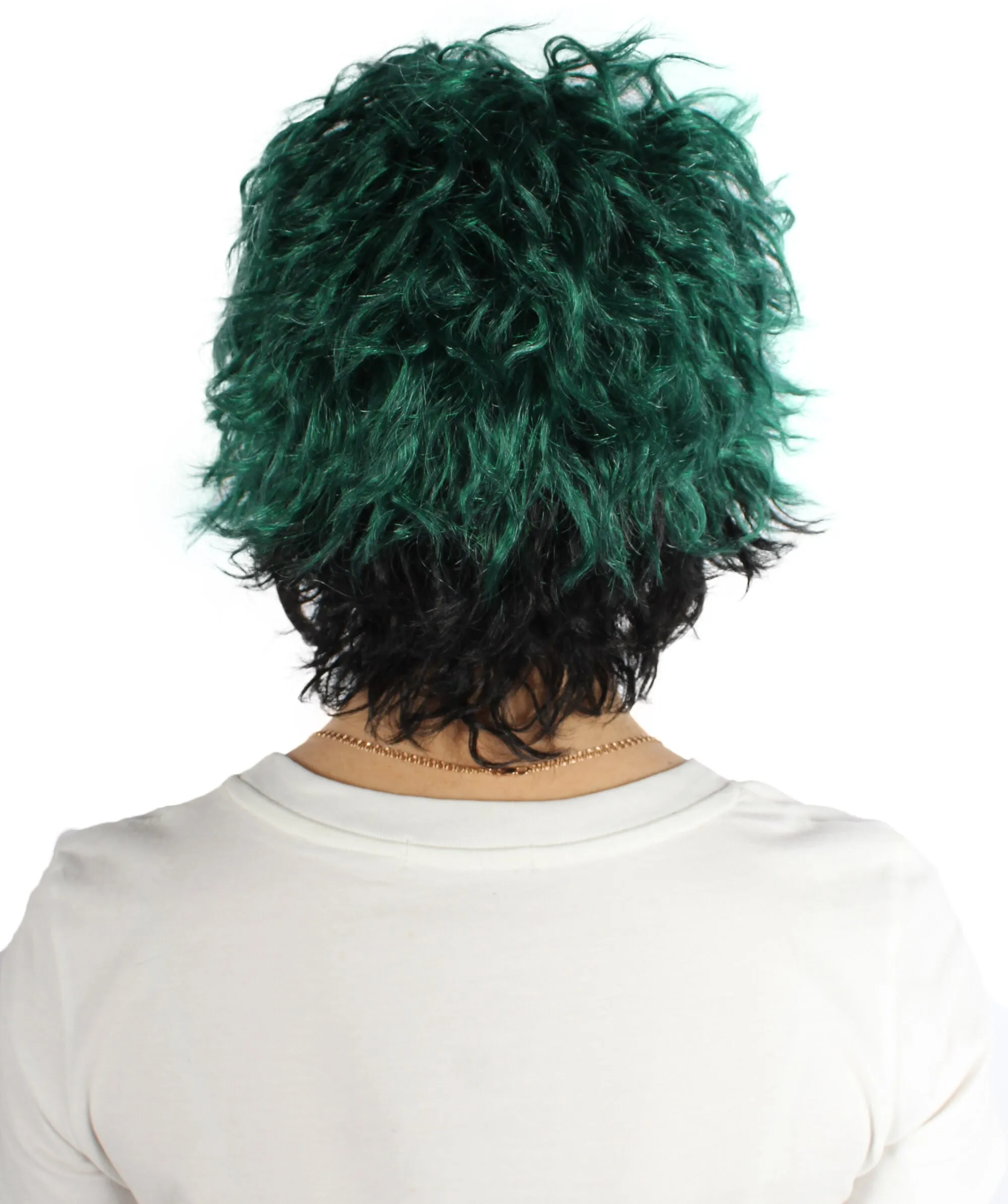 Adult Unisex Shaggy-layered Black & Green Choppy-Styled Wig, Perfect for Halloween, Flame-retardant Synthetic Fiber