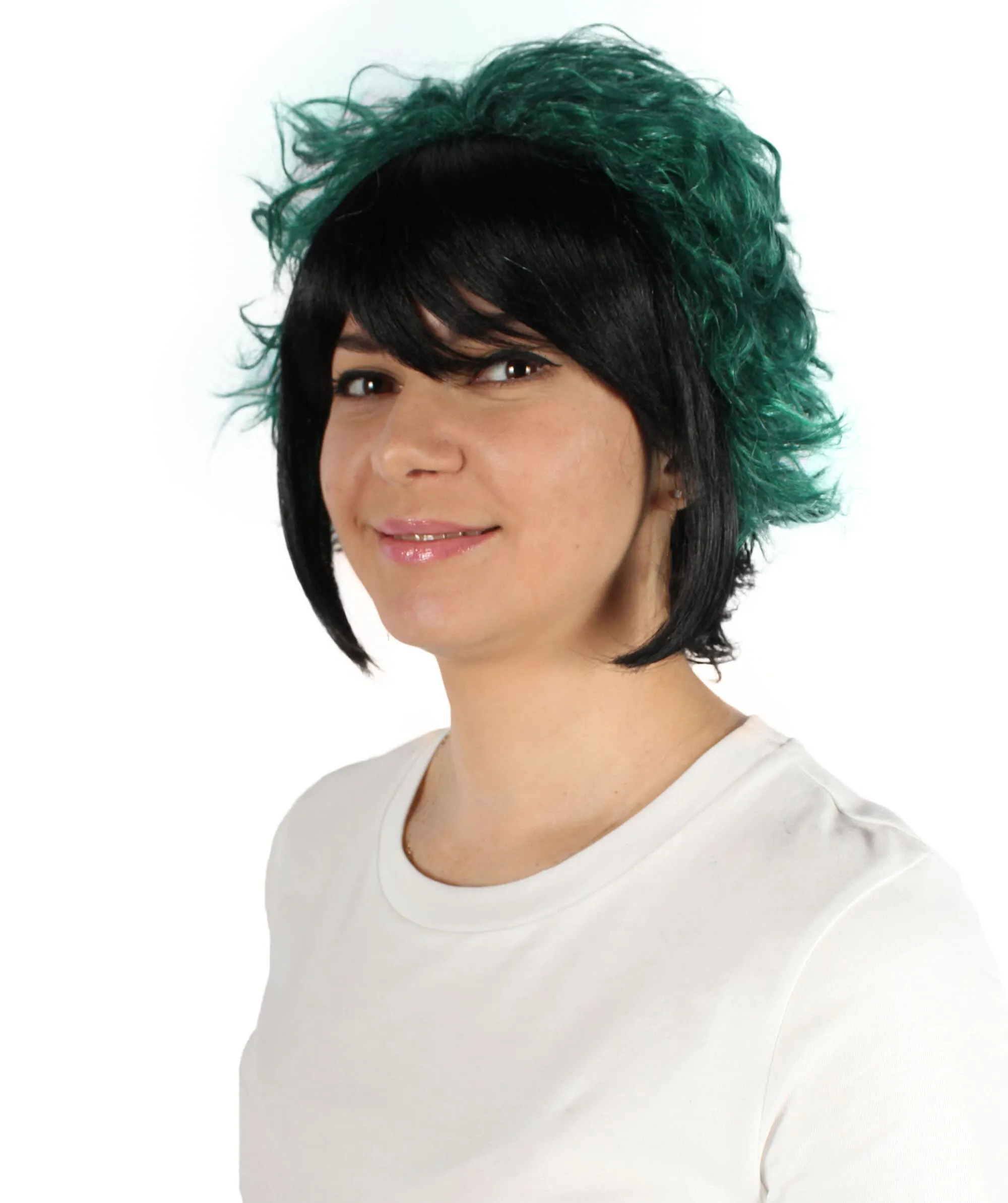 Adult Unisex Shaggy-layered Black & Green Choppy-Styled Wig, Perfect for Halloween, Flame-retardant Synthetic Fiber