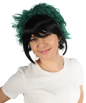 Adult Unisex Shaggy-layered Black & Green Choppy-Styled Wig, Perfect for Halloween, Flame-retardant Synthetic Fiber