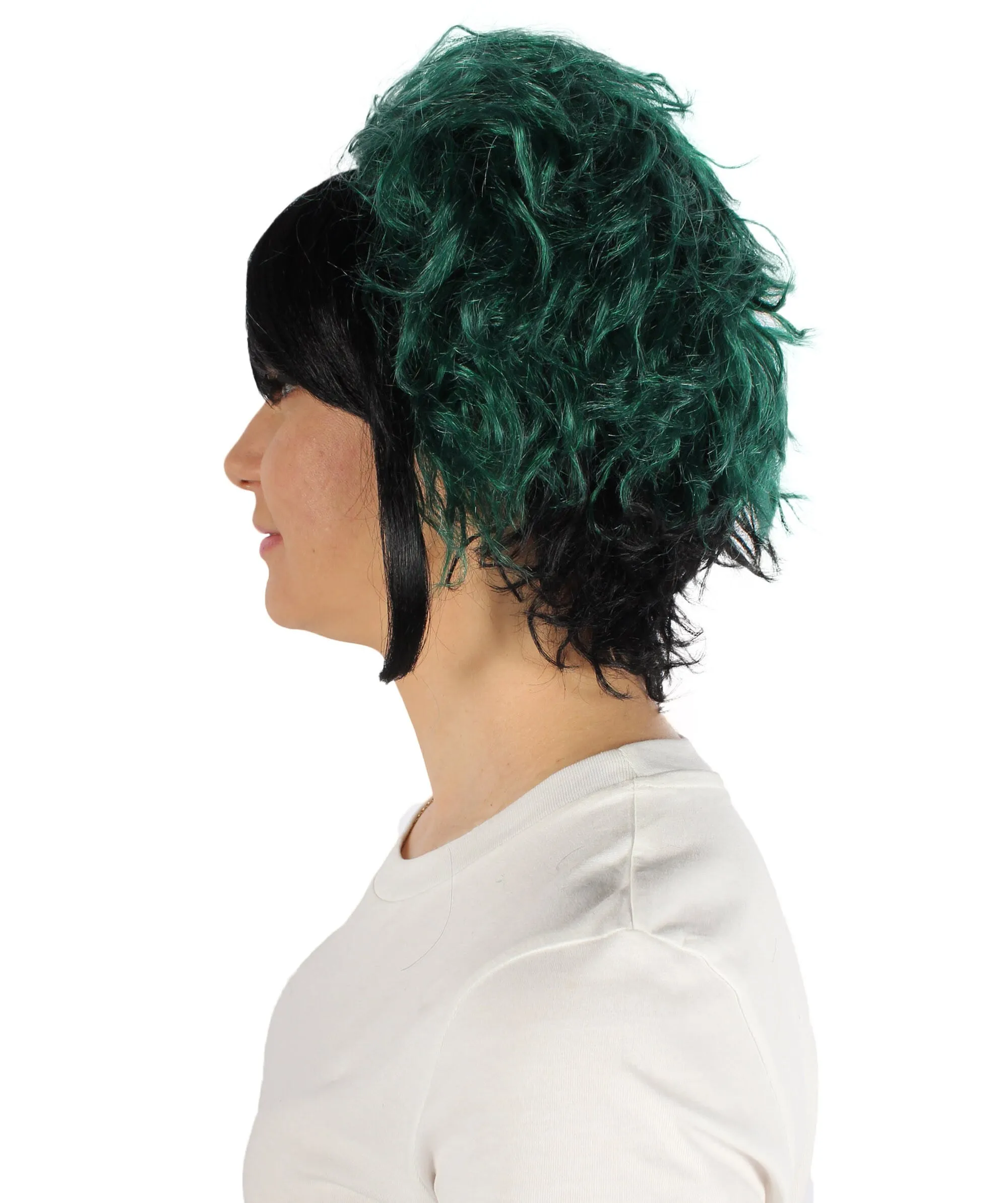 Adult Unisex Shaggy-layered Black & Green Choppy-Styled Wig, Perfect for Halloween, Flame-retardant Synthetic Fiber