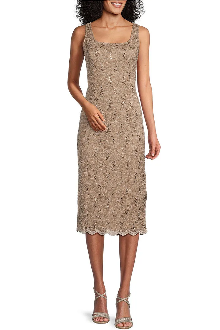 Alex Evenings Square Neck Sleeveless Bodycon Floral Lace Dress With Long Sleeve Open Front Lace Jacket by Curated Brands