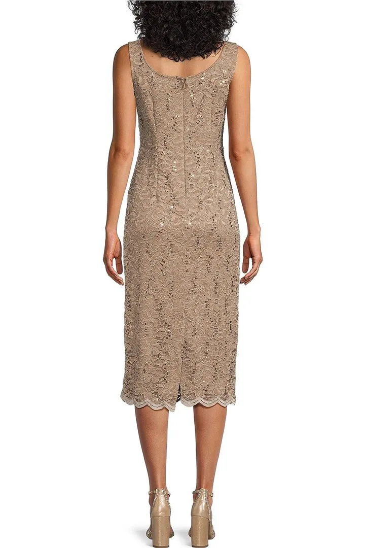 Alex Evenings Square Neck Sleeveless Bodycon Floral Lace Dress With Long Sleeve Open Front Lace Jacket by Curated Brands