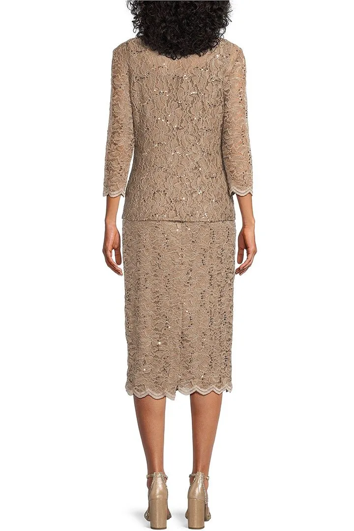 Alex Evenings Square Neck Sleeveless Bodycon Floral Lace Dress With Long Sleeve Open Front Lace Jacket by Curated Brands