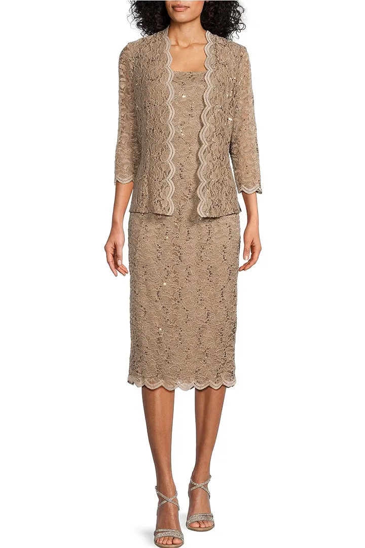 Alex Evenings Square Neck Sleeveless Bodycon Floral Lace Dress With Long Sleeve Open Front Lace Jacket by Curated Brands