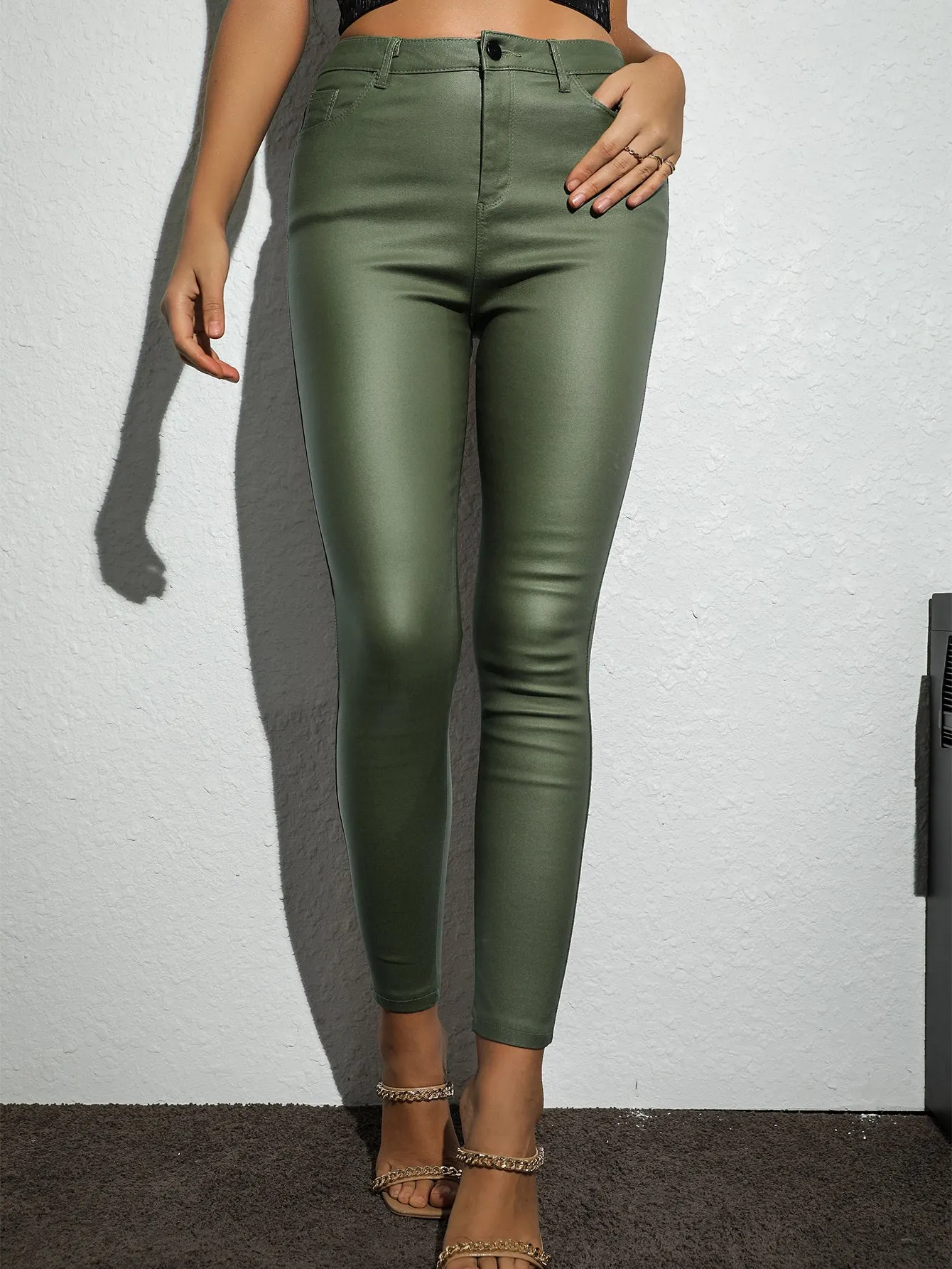 Apperloth A High Waist PU Leather Skinny Pants