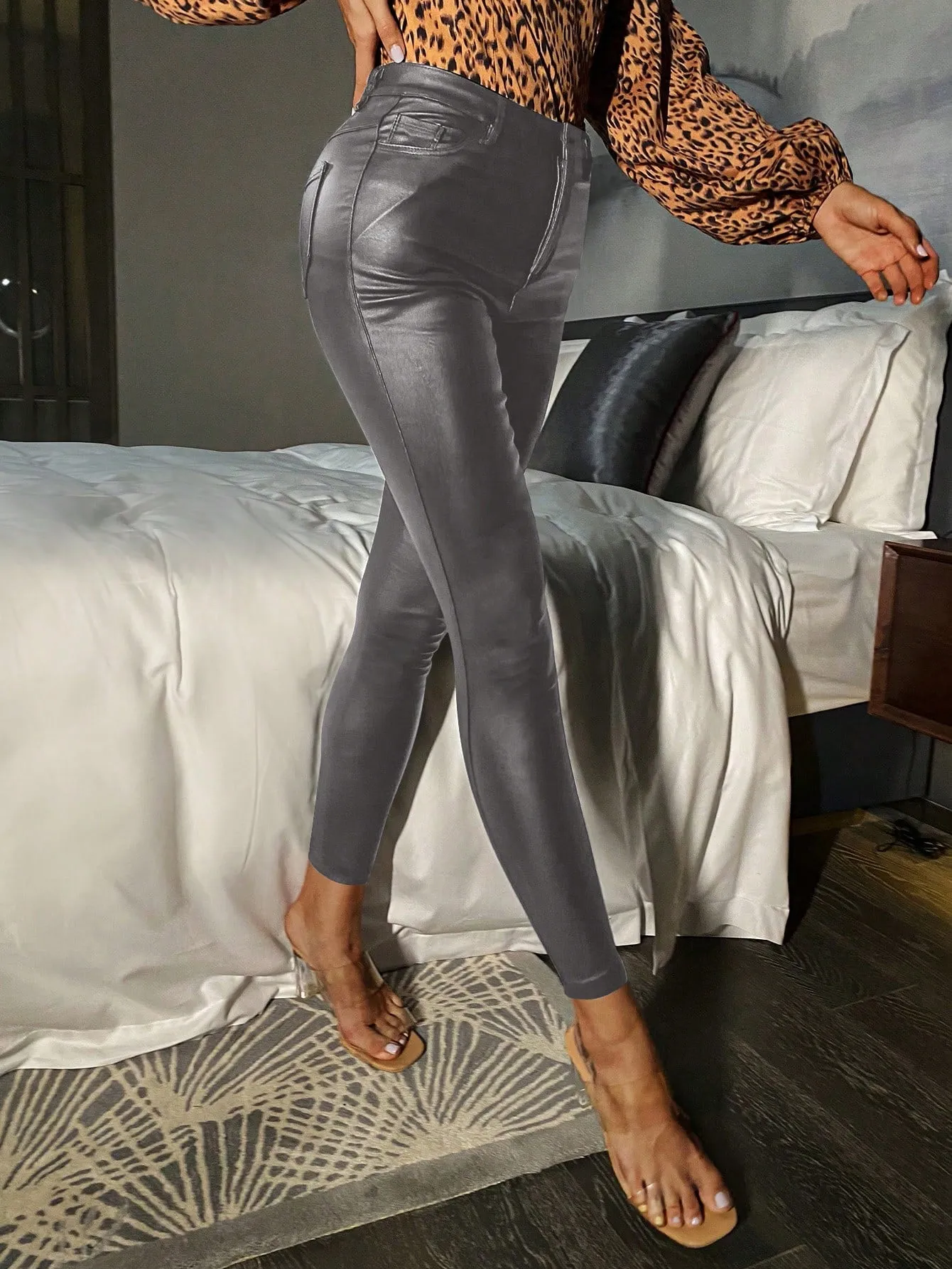 Apperloth A High Waist PU Leather Skinny Pants