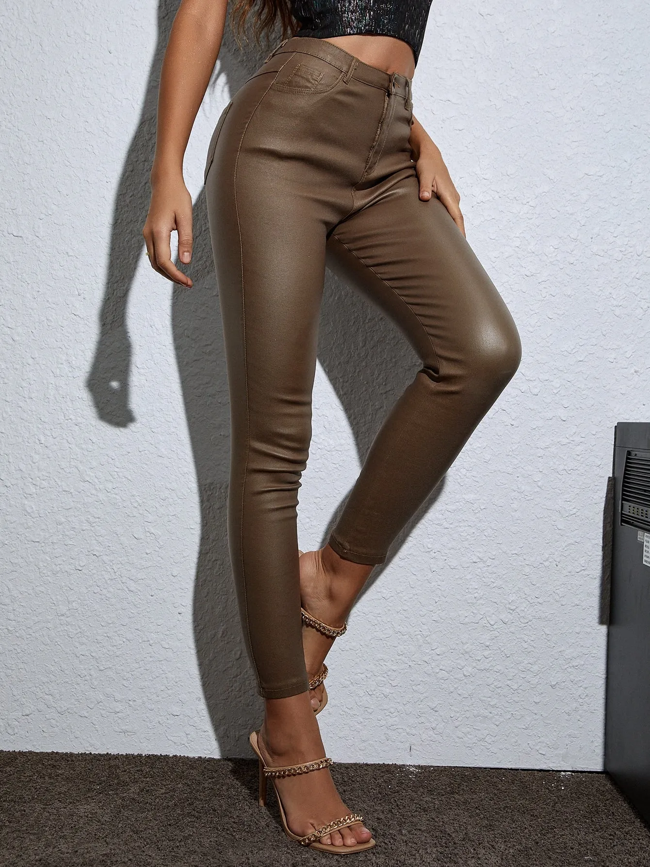 Apperloth A High Waist PU Leather Skinny Pants