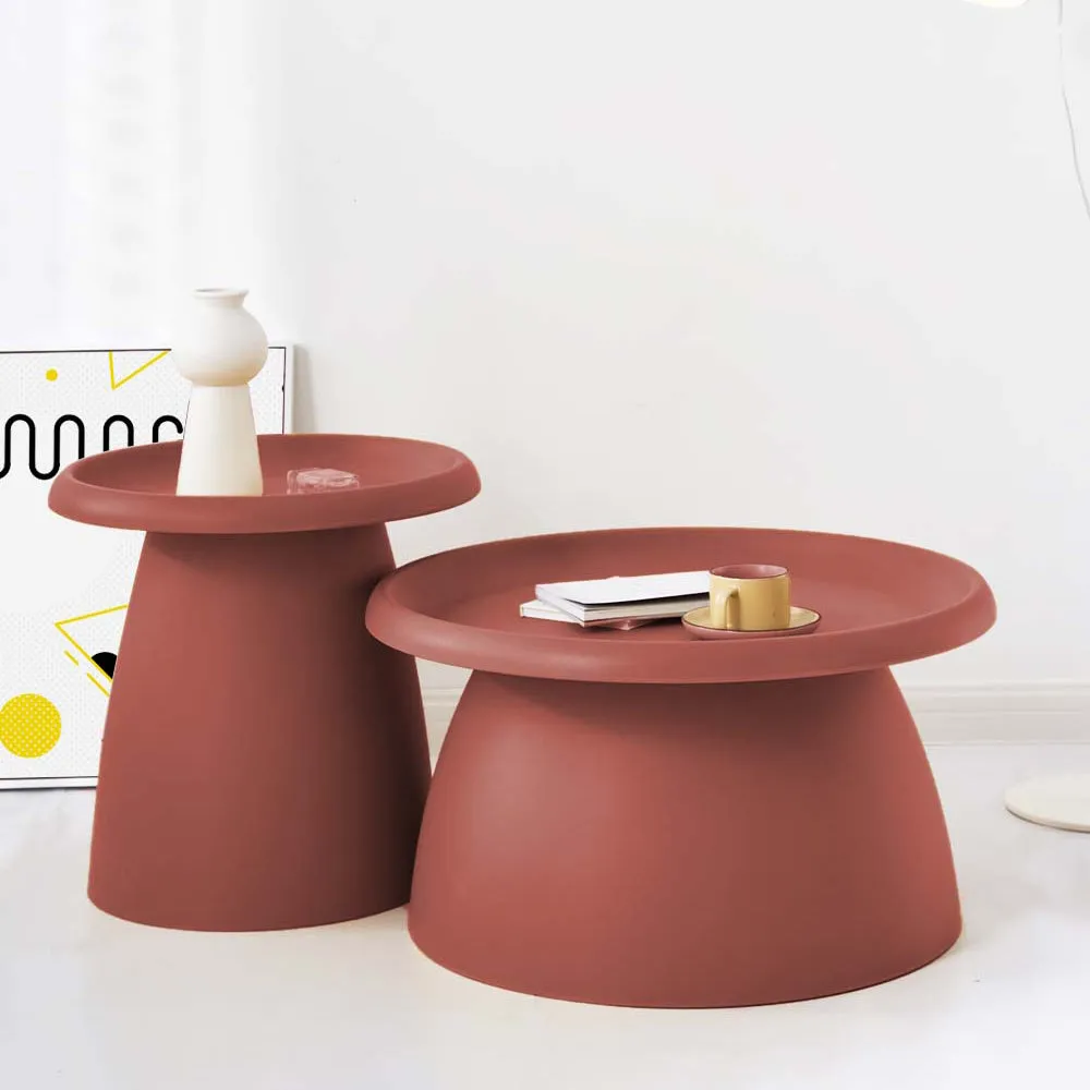 ArtissIn Coffee Table Mushroom Nordic Round Large Side Table 70CM Red