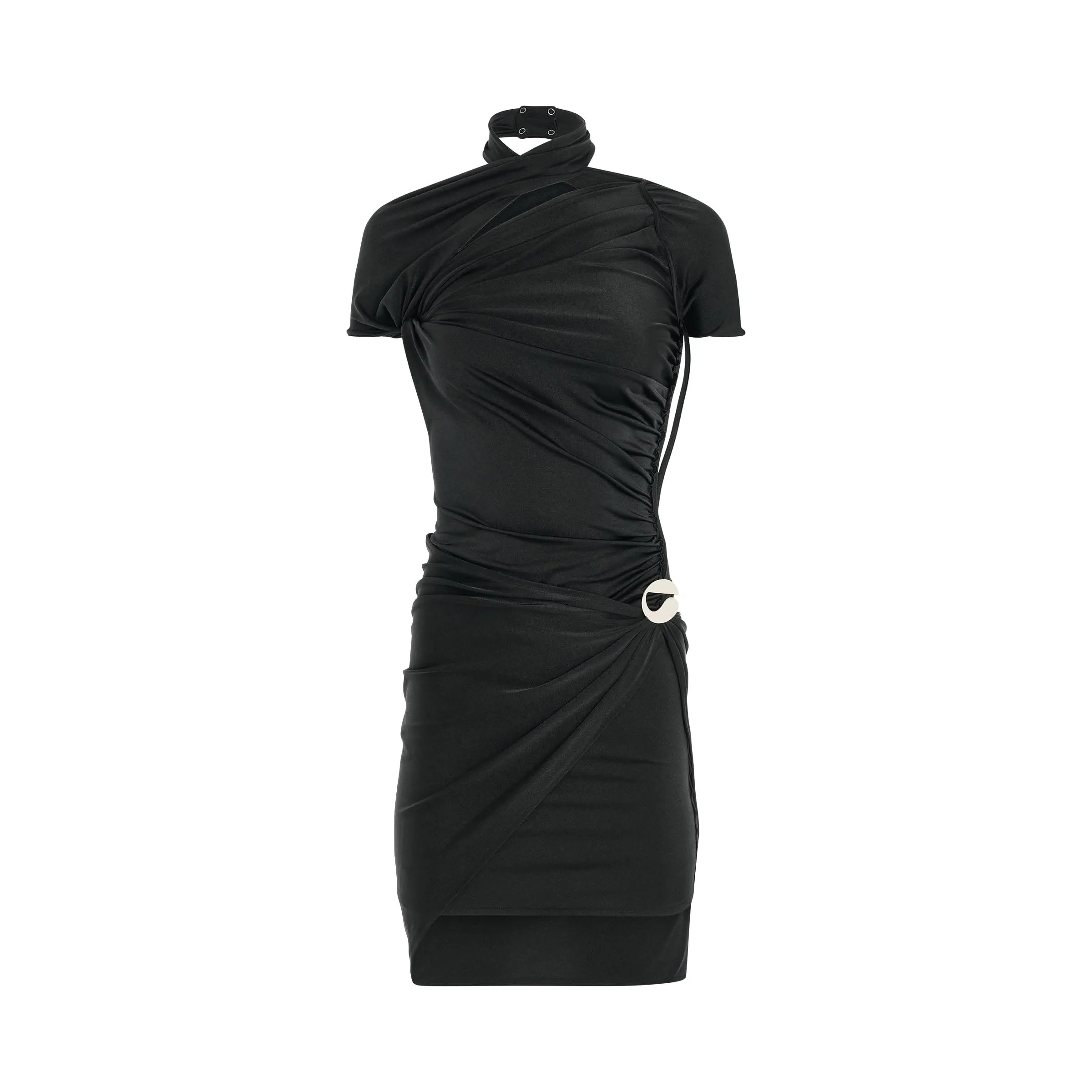 Asymmetric Draped Jersey Dress in Black