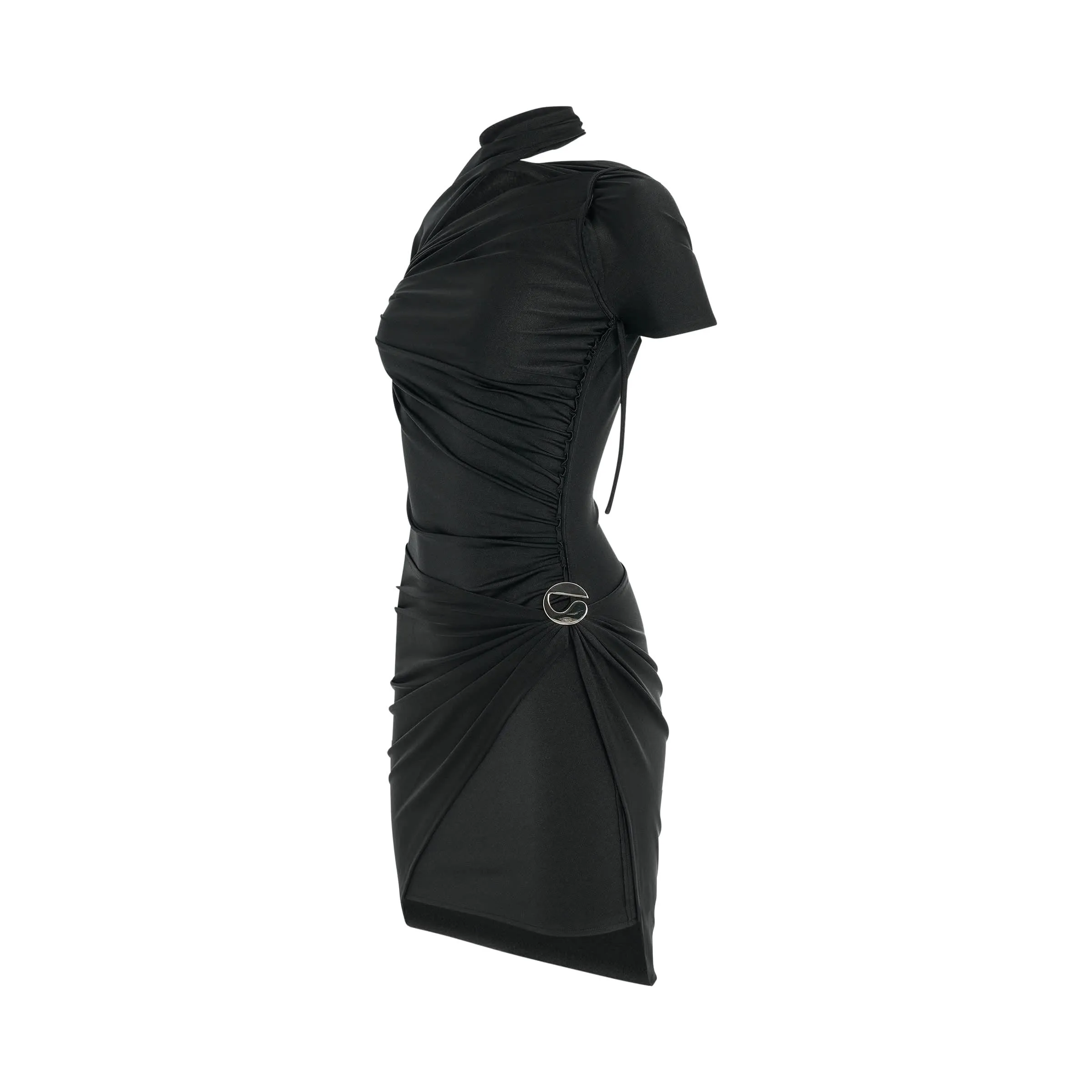 Asymmetric Draped Jersey Dress in Black