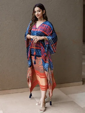 Bandhej Digital Print Silk Kaftan Dress