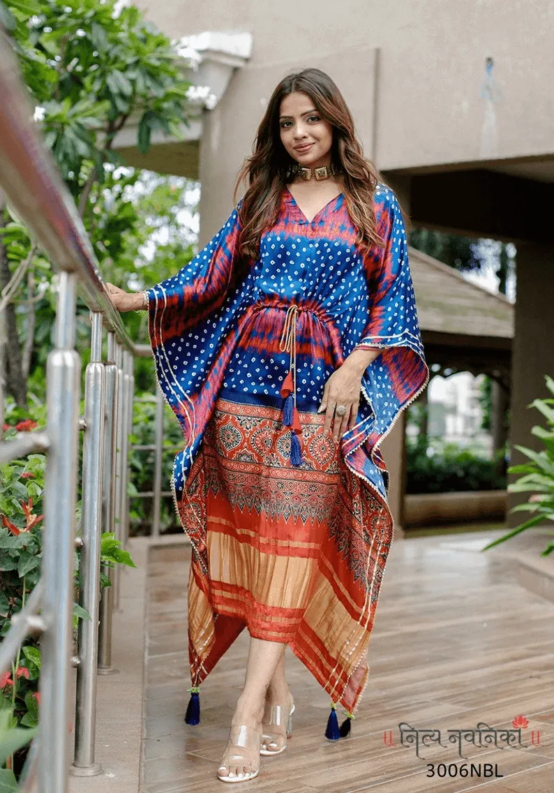 Bandhej Digital Print Silk Kaftan Dress