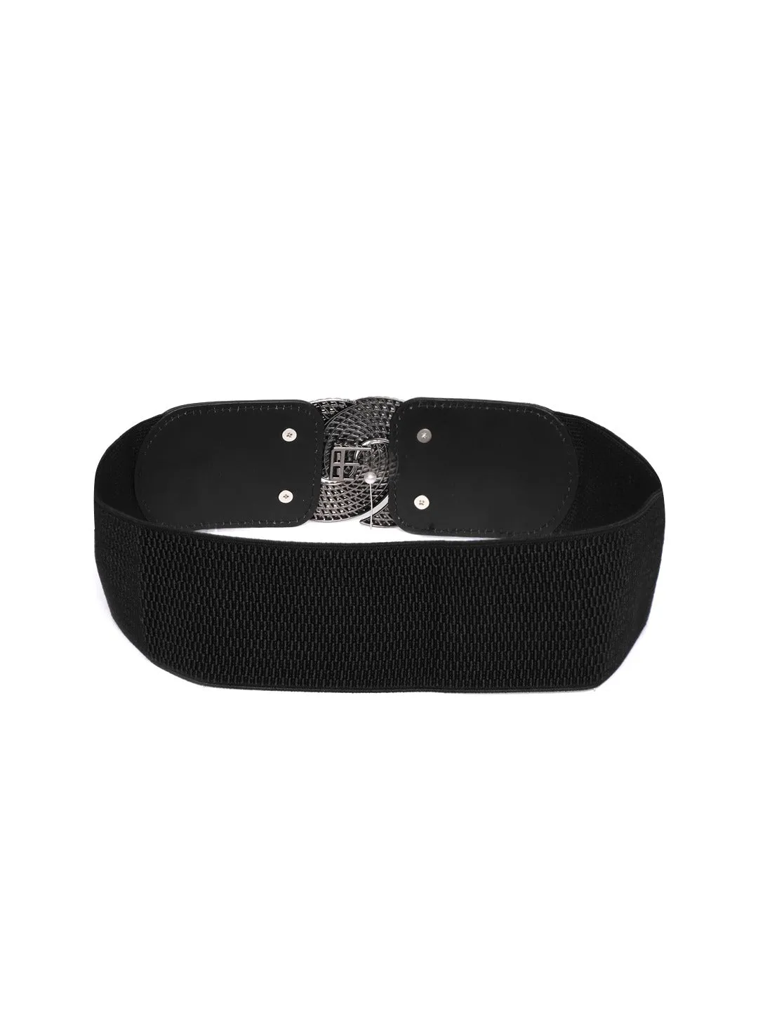 Berrylush Women Black Elastic Strap Ying Yang Buckle Belt