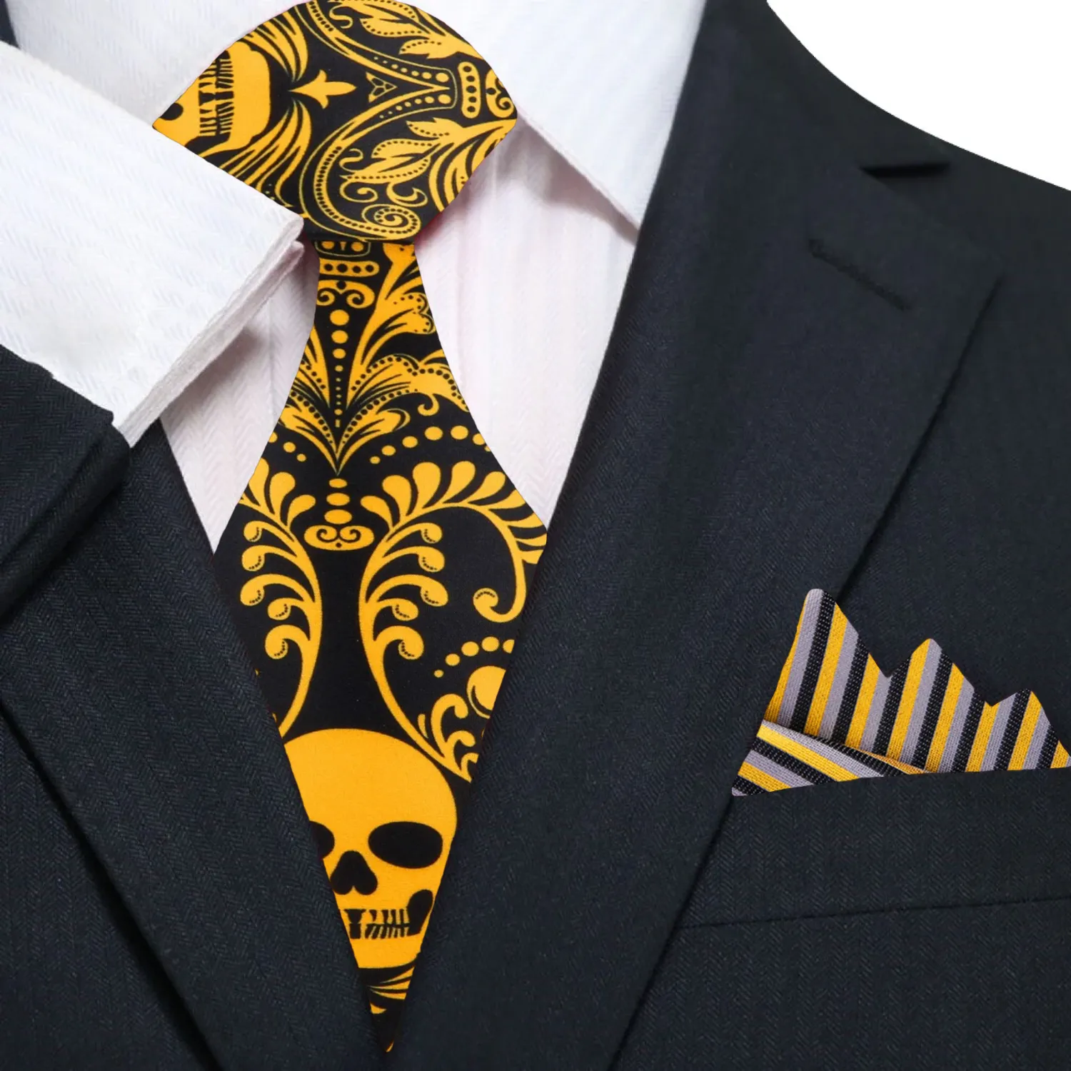 Black and Yellow Skull Motif Necktie