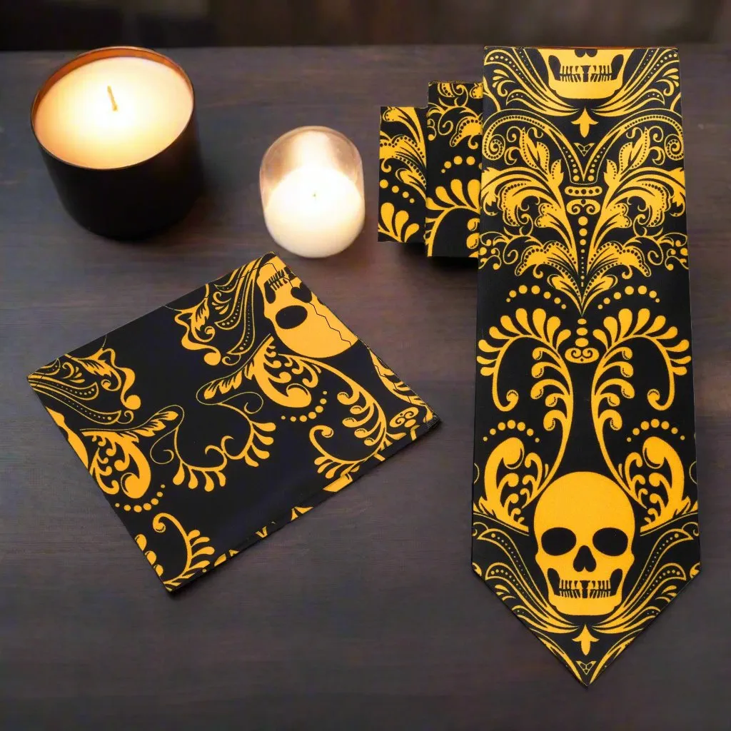 Black and Yellow Skull Motif Necktie