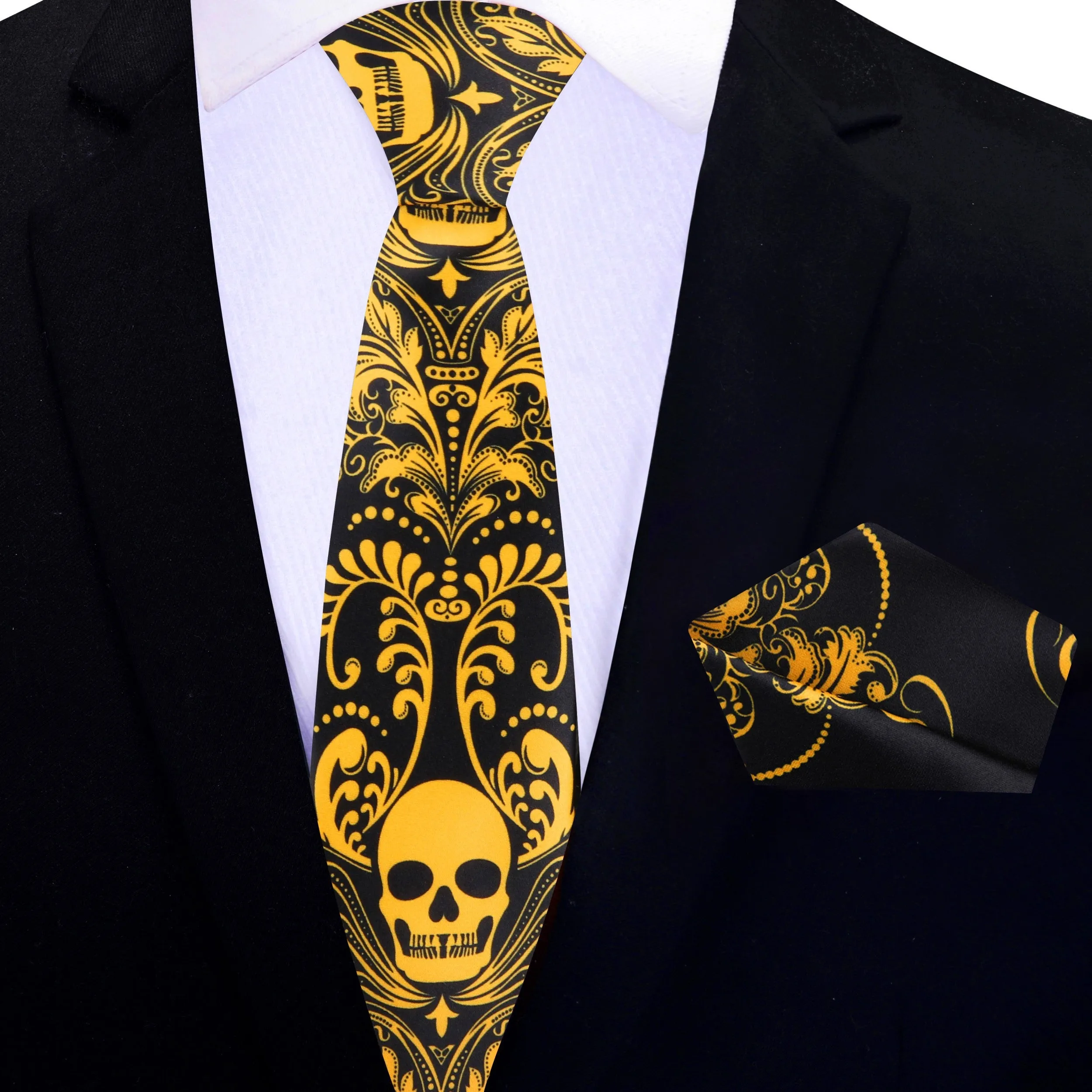 Black and Yellow Skull Motif Necktie