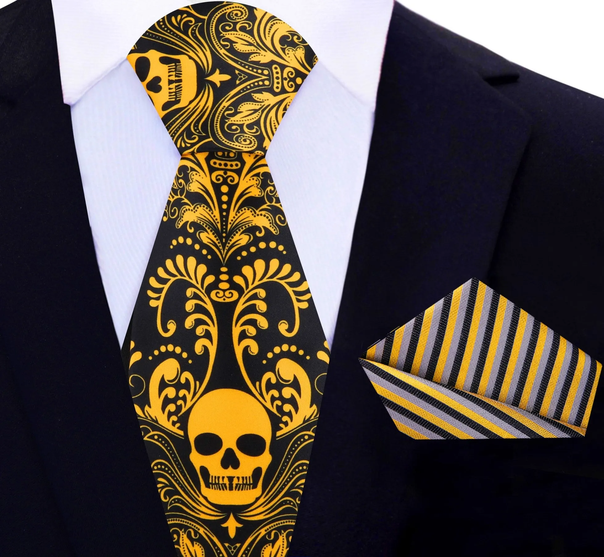 Black and Yellow Skull Motif Necktie