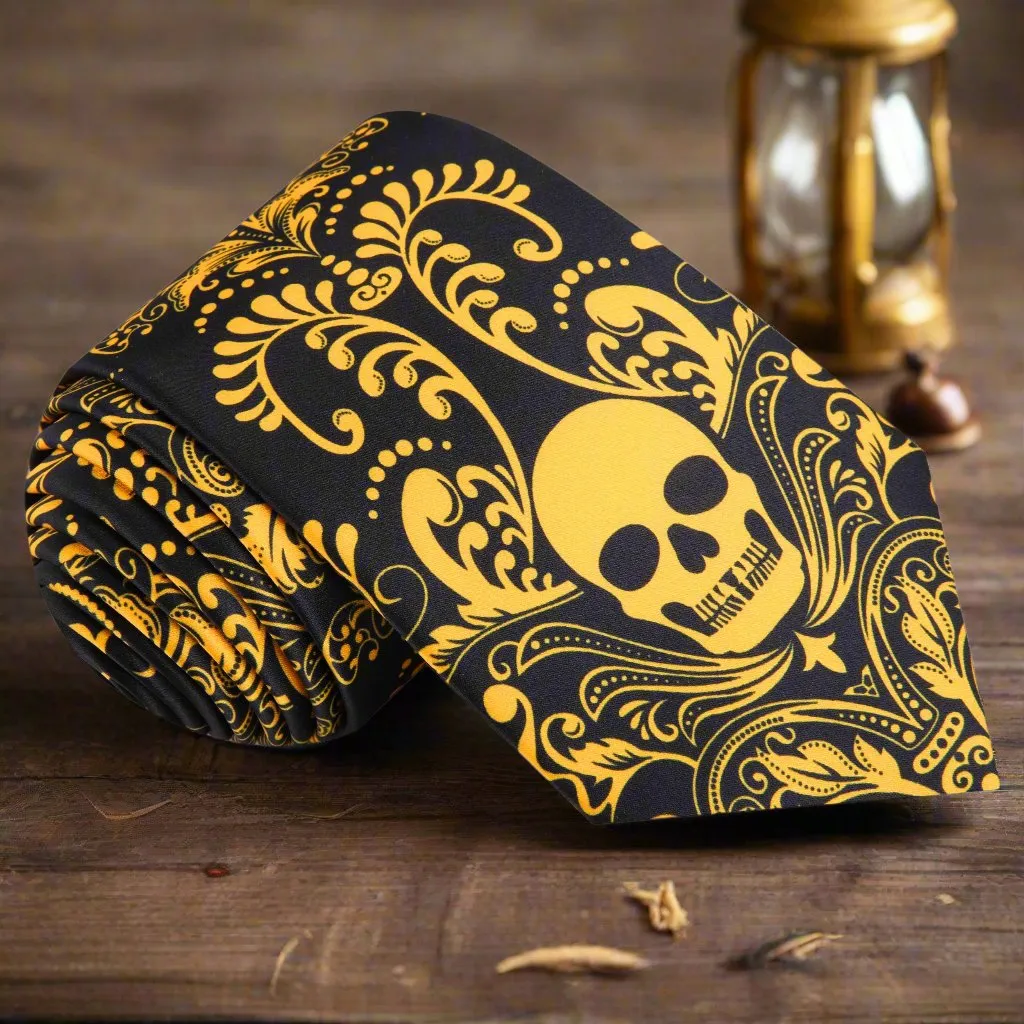 Black and Yellow Skull Motif Necktie