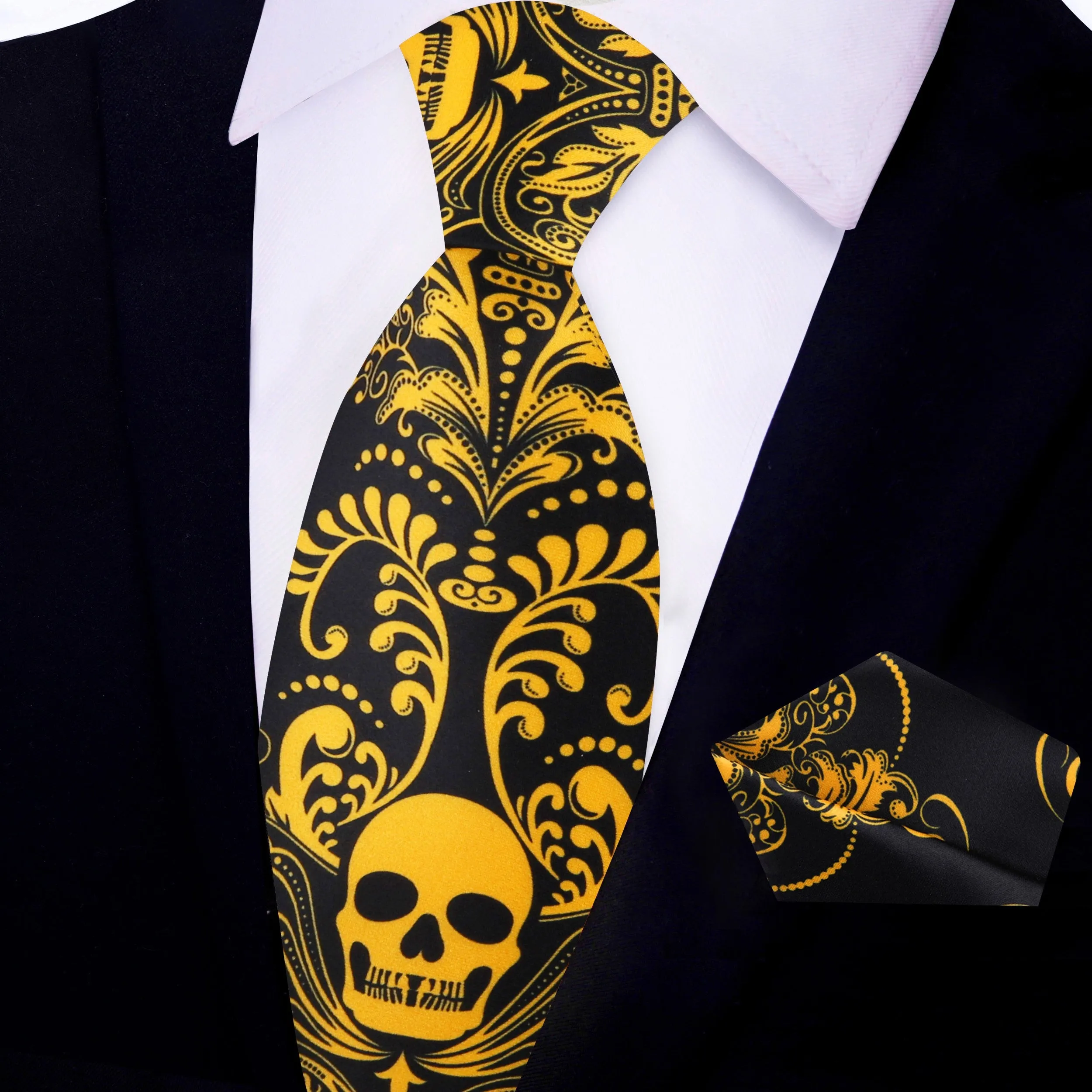 Black and Yellow Skull Motif Necktie