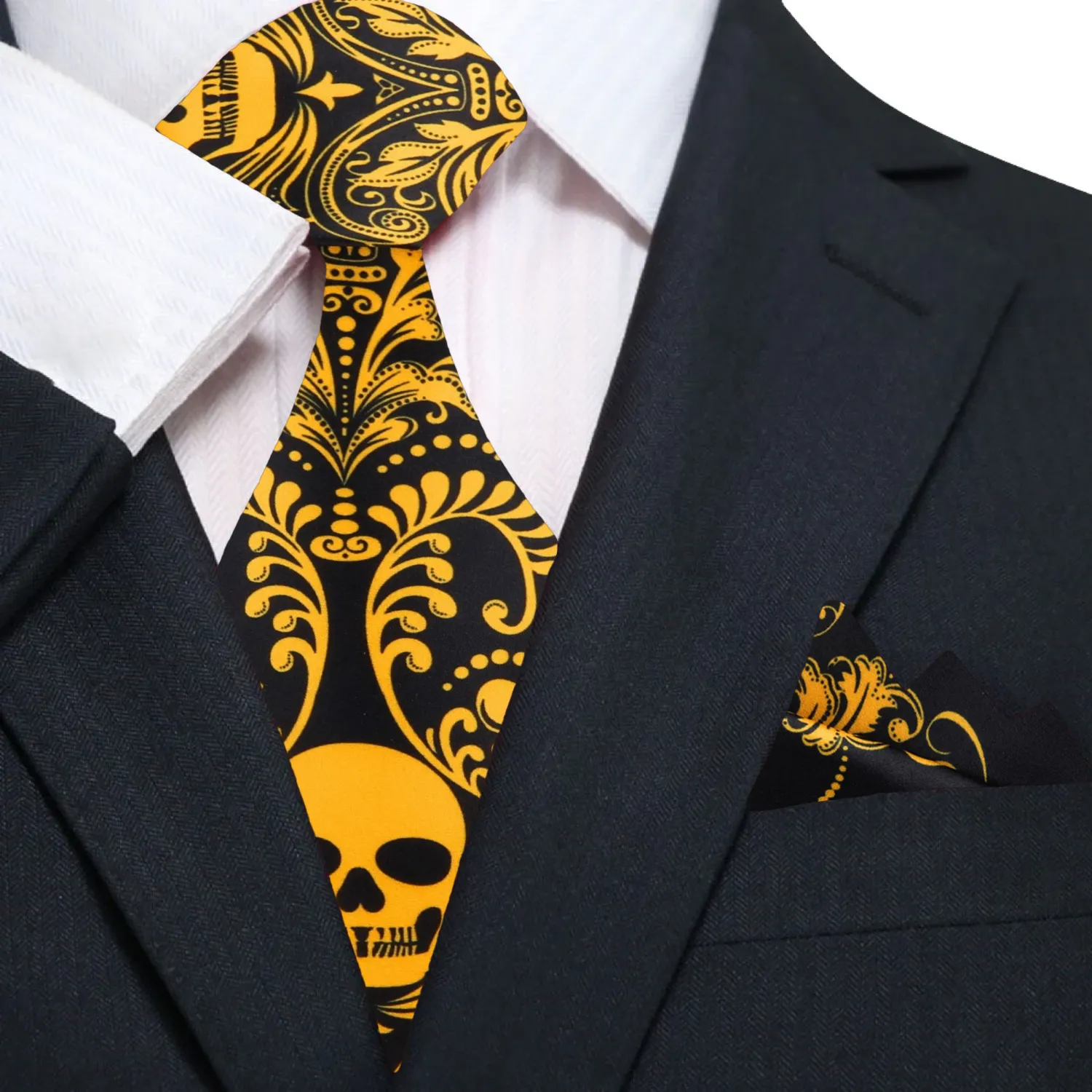 Black and Yellow Skull Motif Necktie