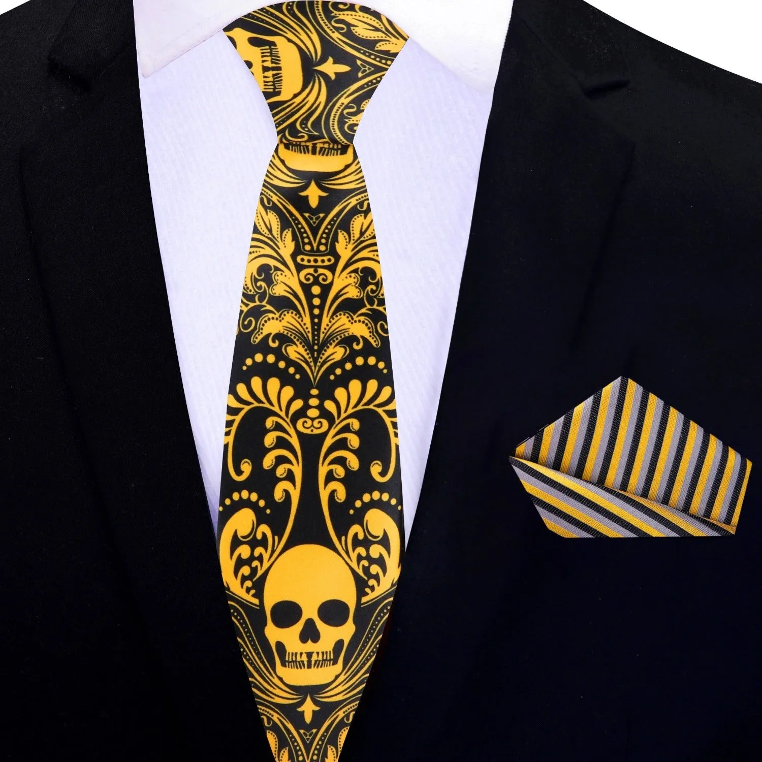 Black and Yellow Skull Motif Necktie