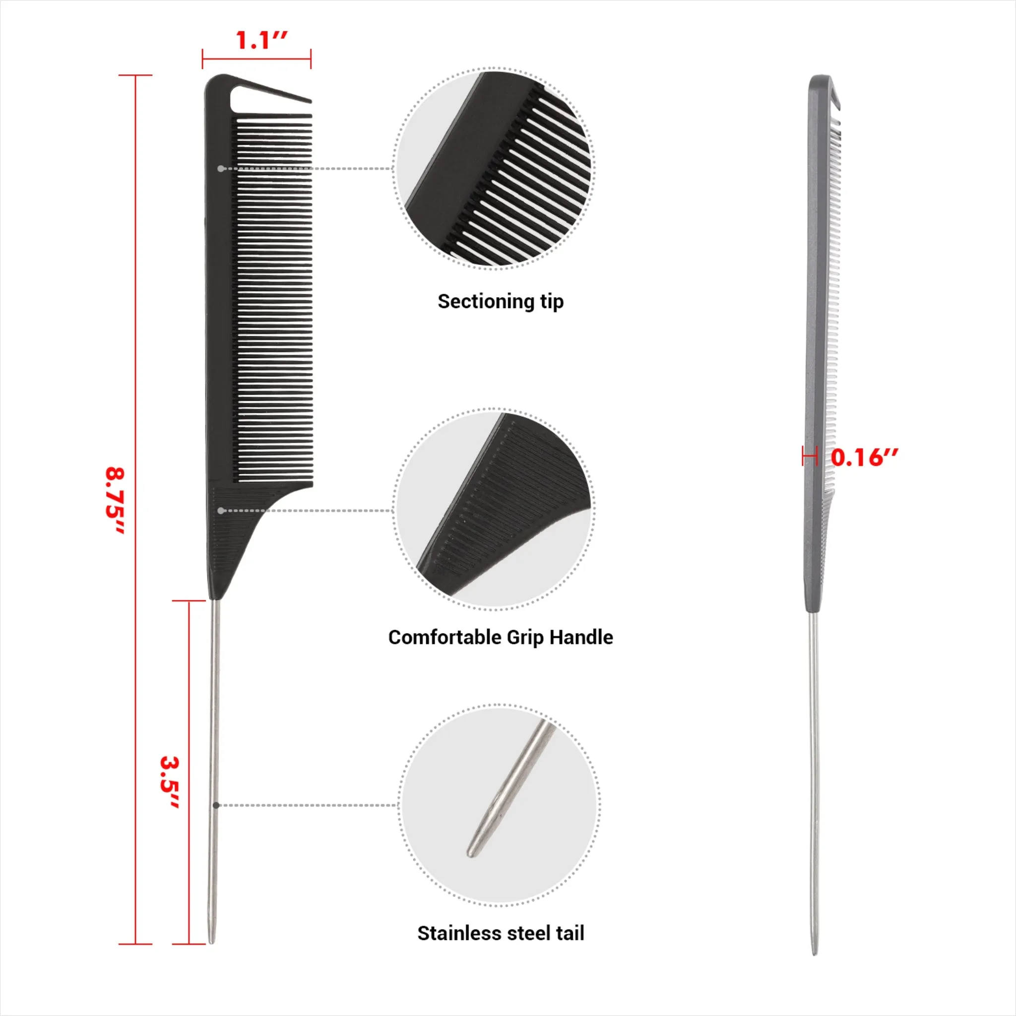 Black Carbon Pin Tail Comb