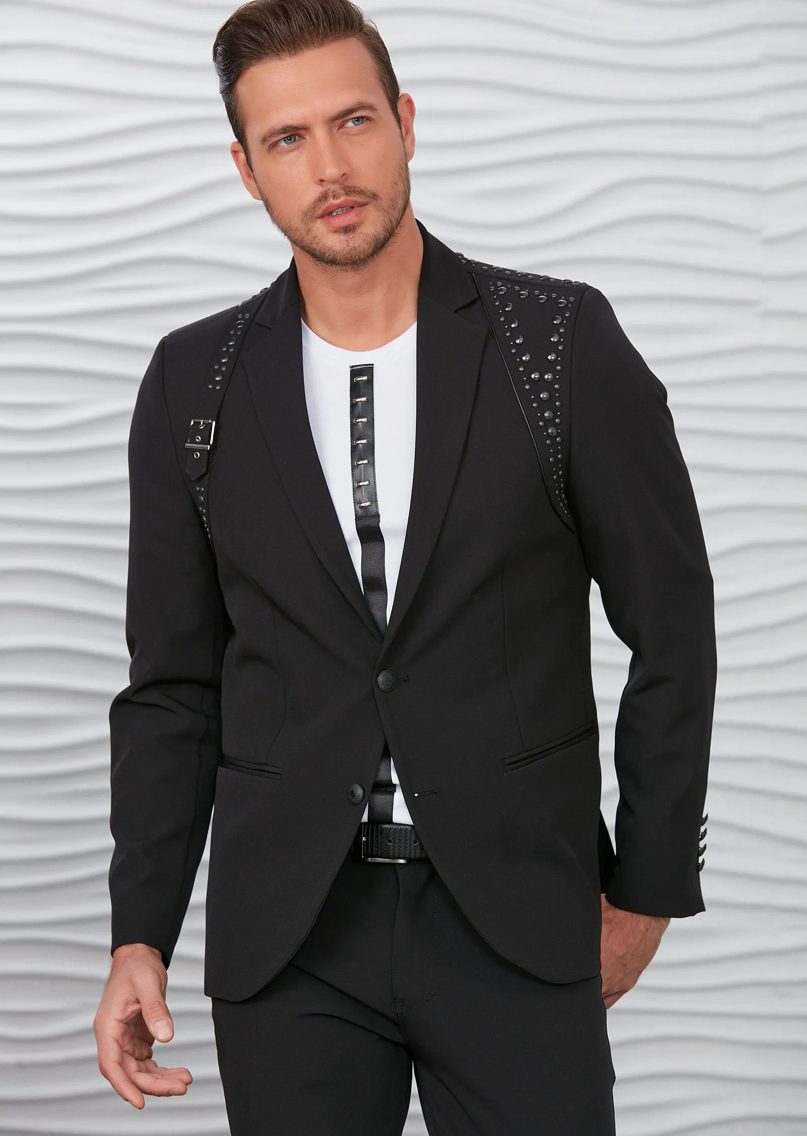 Black Harness Buckle Studded Blazer