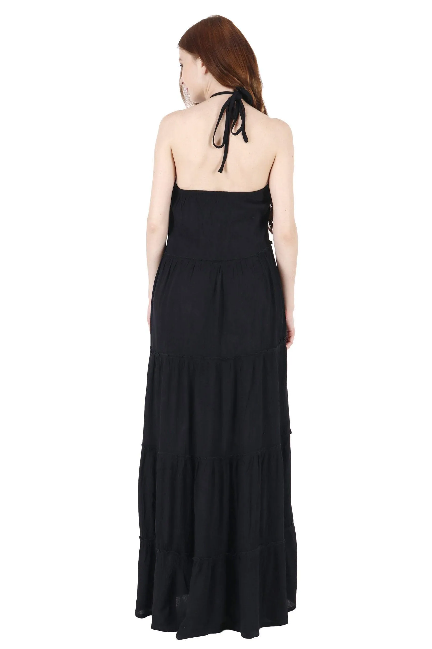 Black Solid Frill Maxi Dress