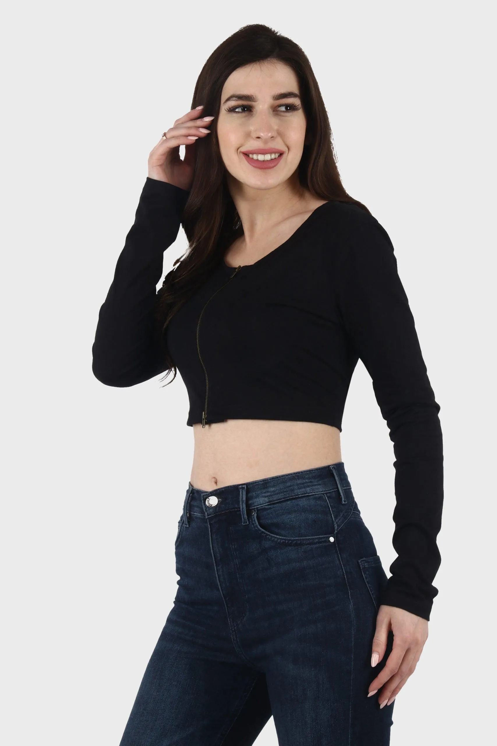 Black Solid Top with Front Zipper