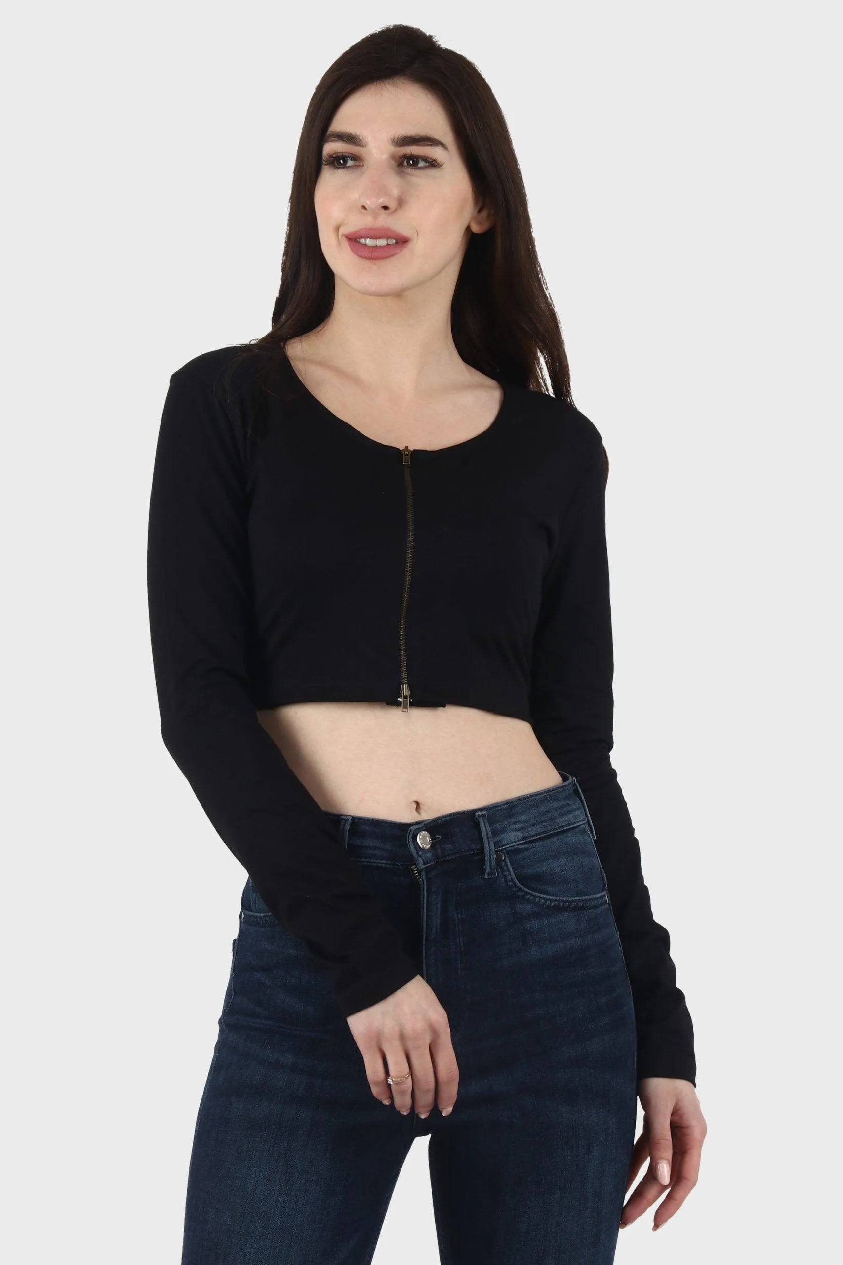 Black Solid Top with Front Zipper