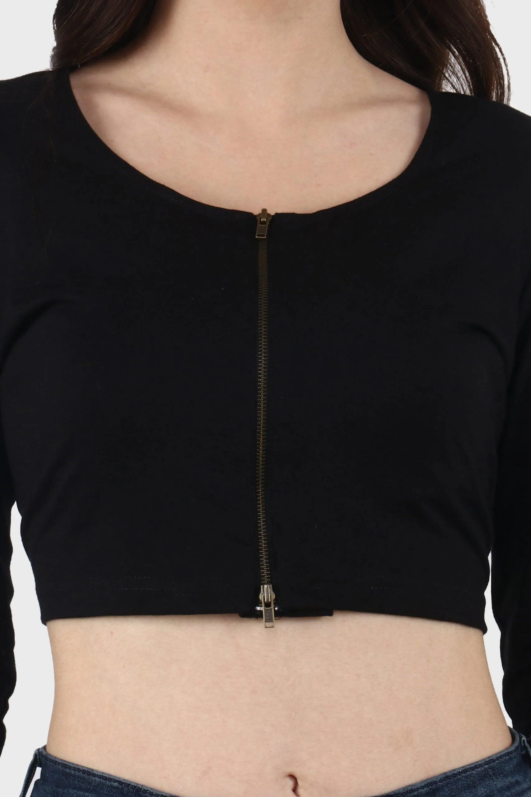 Black Solid Top with Front Zipper