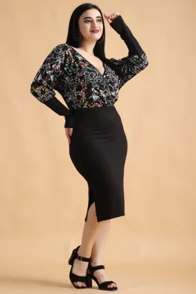 Black Stem Printed Curvy Dress