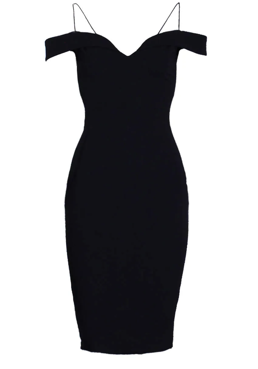 Black Strappy Off The Shoulder Midi Dress