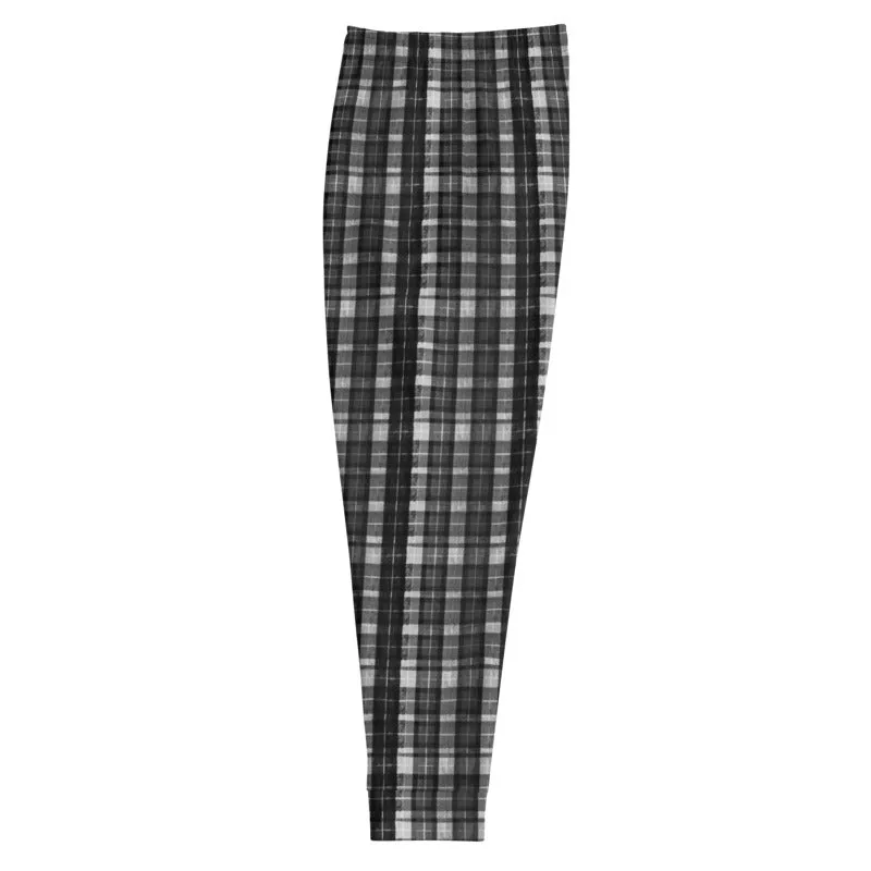 Black Tartan Men's Joggers, Plaid Print Designer Casual Sweatpants For Men- Made in EU