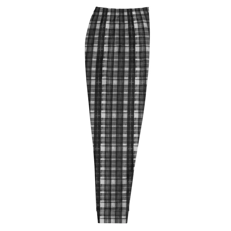 Black Tartan Men's Joggers, Plaid Print Designer Casual Sweatpants For Men- Made in EU