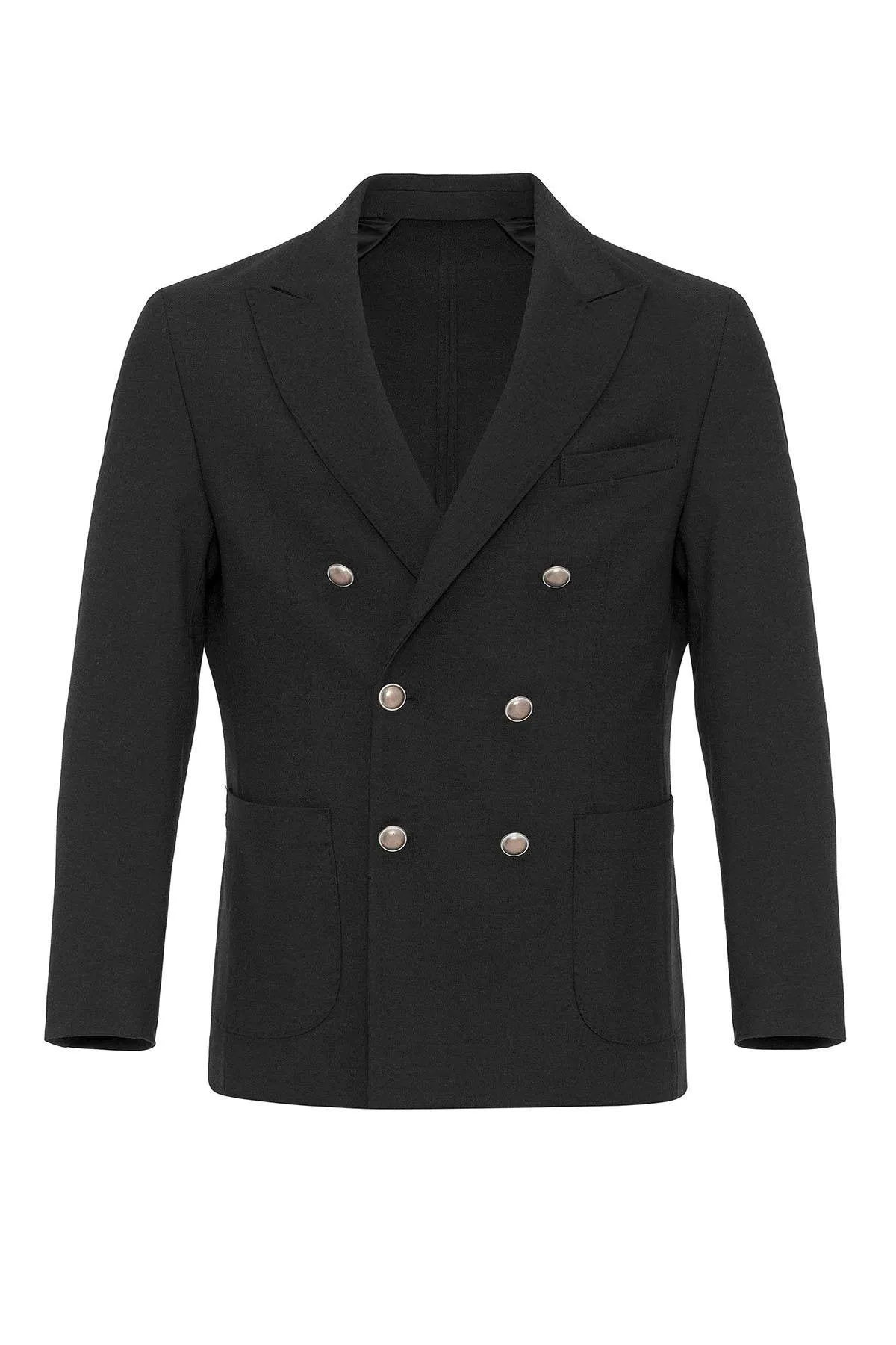 Black Unlined Double-Breasted Men's Blazer Jacket - Wessi