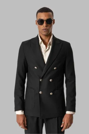 Black Unlined Double-Breasted Men's Blazer Jacket - Wessi