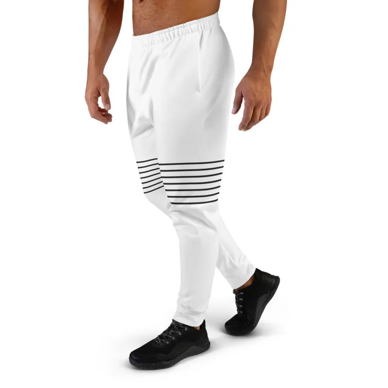 Black White Striped Men's Joggers, Modern Chic Minimalist Sweatpants For Men-Made in EU/MX