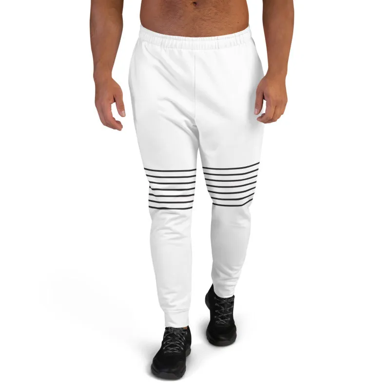 Black White Striped Men's Joggers, Modern Chic Minimalist Sweatpants For Men-Made in EU/MX