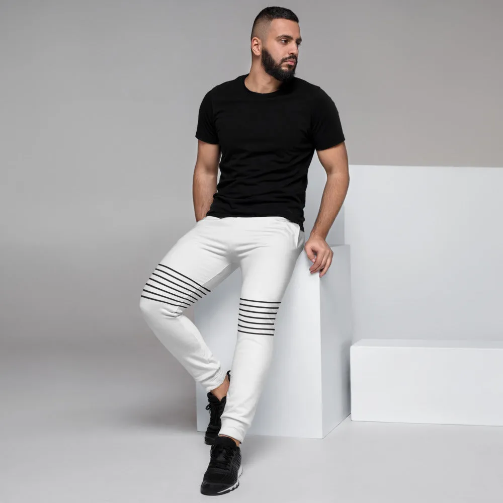 Black White Striped Men's Joggers, Modern Chic Minimalist Sweatpants For Men-Made in EU/MX