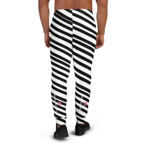 Black White Stripes Men's Joggers, Diagonally Striped Men's Sweatpants Joggers-Made in USA/EU/MX